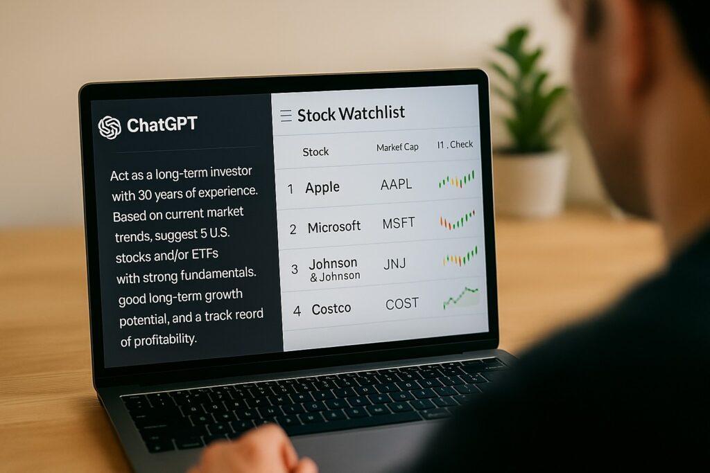Man using ChatGPT to build a stock market watchlist.
